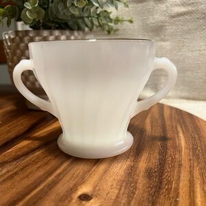 Fire King Anniversary Set Sugar bowl, Vintage Swirl Milk Glass, 14k Gold Rim